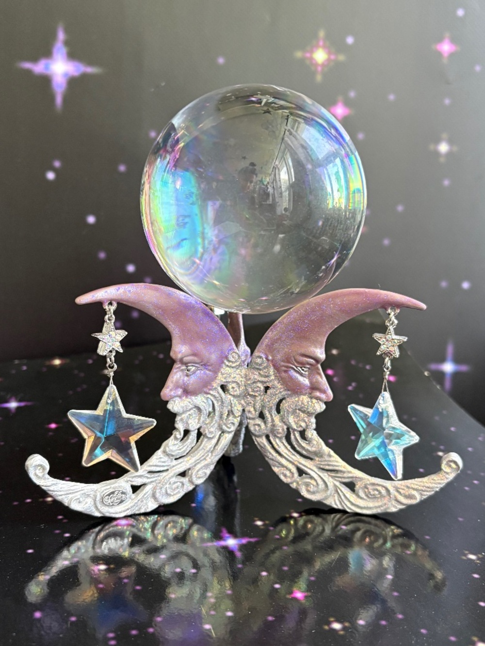 Kirks Folly Crystal Ball, Purple Moon, Celestial Whimsigoth Witchy Home Decor